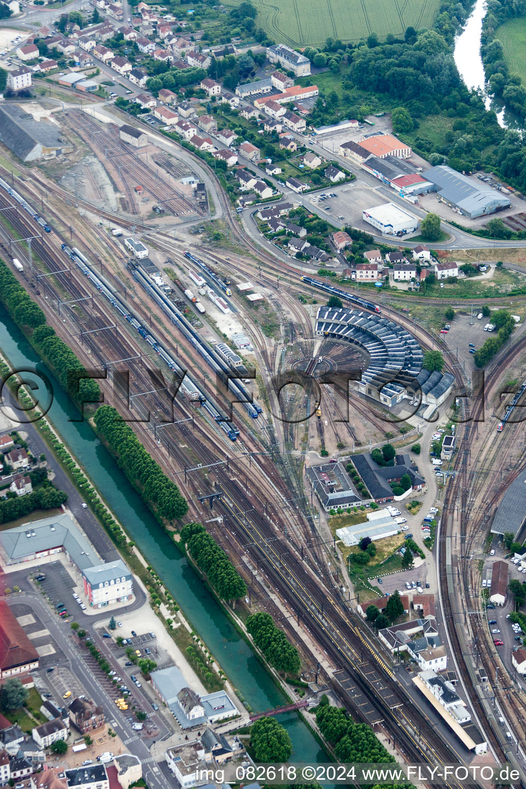 Railway depot and repair shop for maintenance and repair of trains in Migennes in Bourgogne Franche-Comte, France