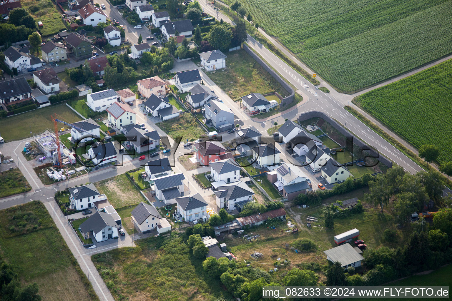 Aerial view of Minfeld in the state Rhineland-Palatinate, Germany