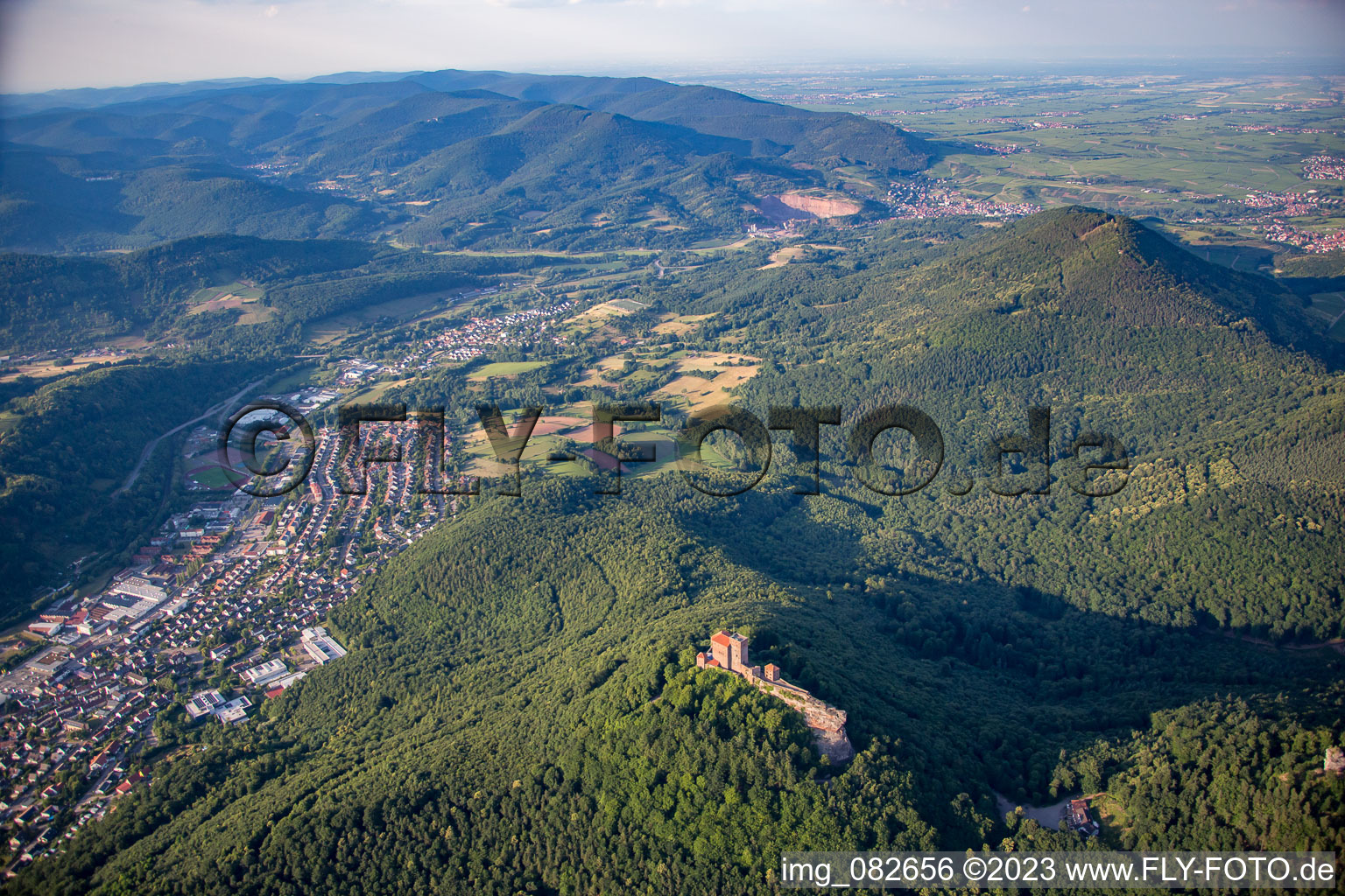 Aerial view of Trifels Castle in Annweiler am Trifels in the state Rhineland-Palatinate, Germany