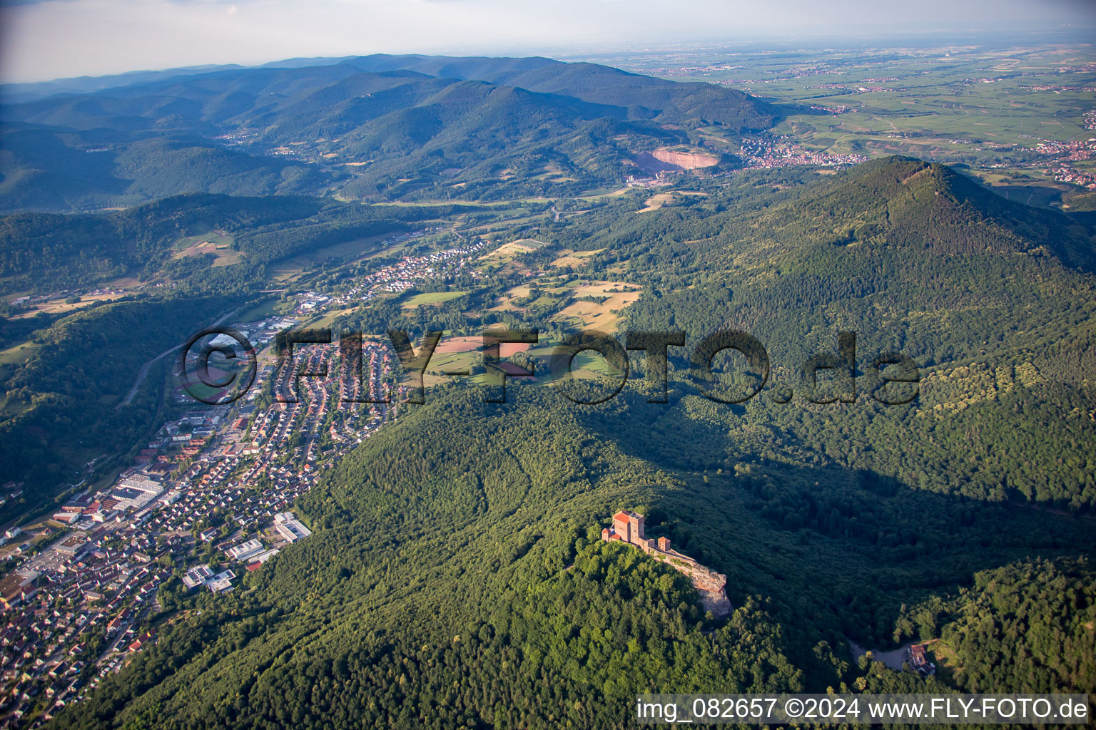 Aerial photograpy of Trifels Castle in Annweiler am Trifels in the state Rhineland-Palatinate, Germany