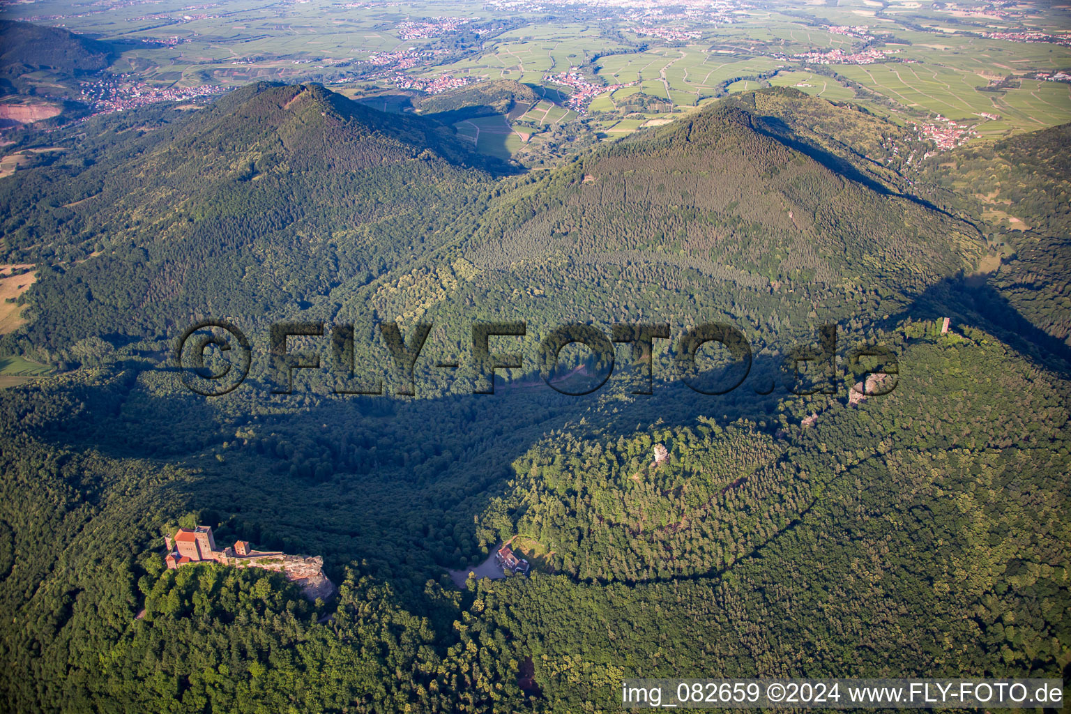 Oblique view of Trifels Castle in Annweiler am Trifels in the state Rhineland-Palatinate, Germany