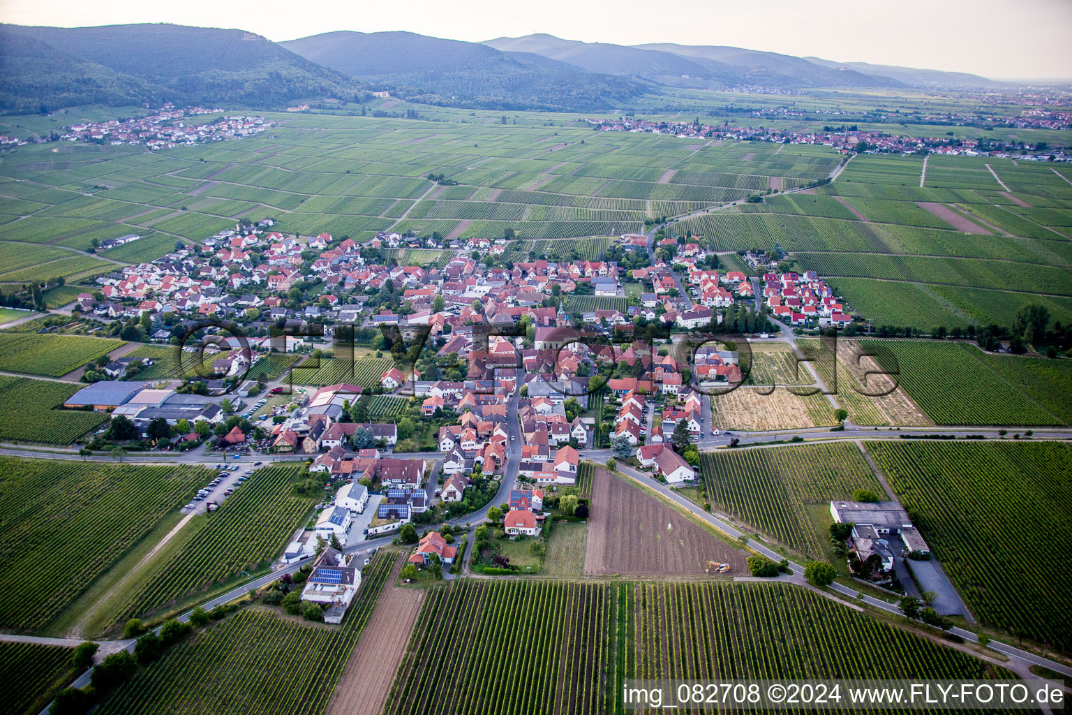 Village - view on the edge of wine yards in Hainfeld in the state Rhineland-Palatinate, Germany