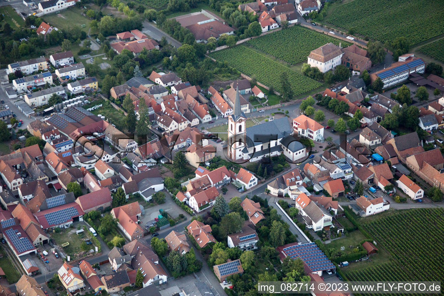 Aerial view of Edesheim in the state Rhineland-Palatinate, Germany