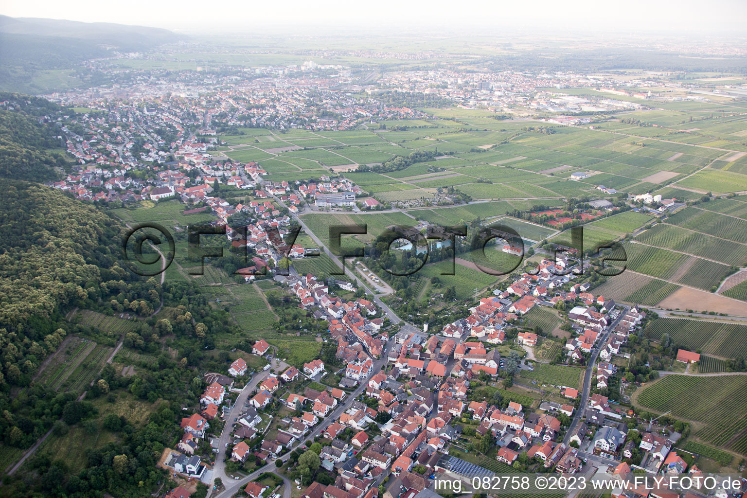 Aerial view of District Hambach an der Weinstraße in Neustadt an der Weinstraße in the state Rhineland-Palatinate, Germany