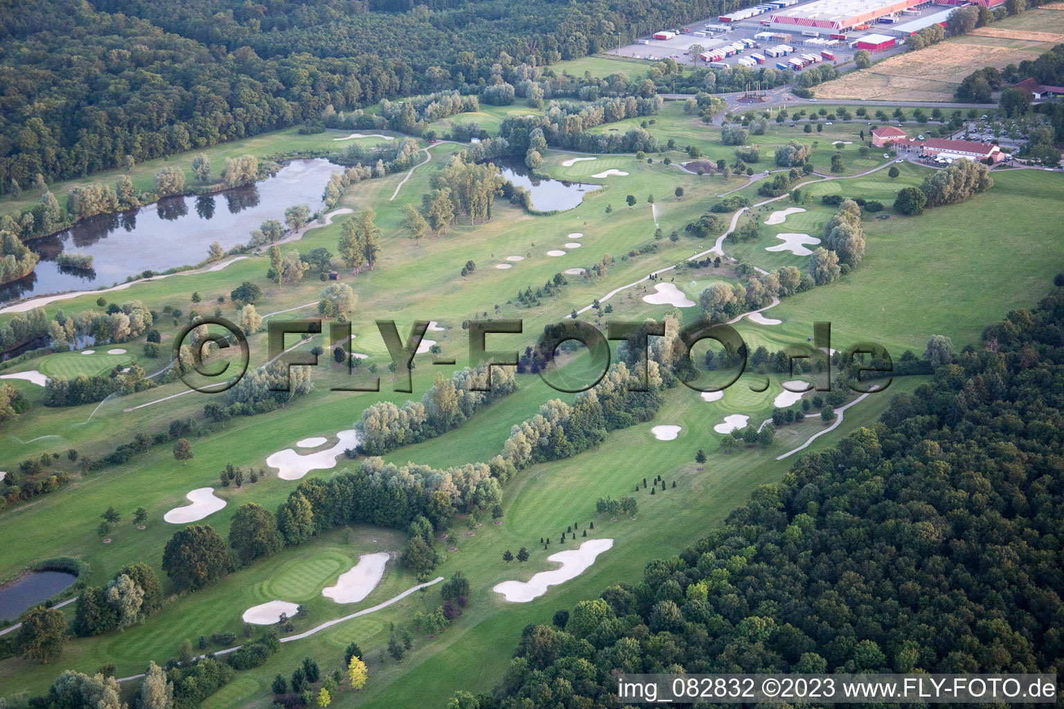 Oblique view of Golf Club Dreihof in Essingen in the state Rhineland-Palatinate, Germany