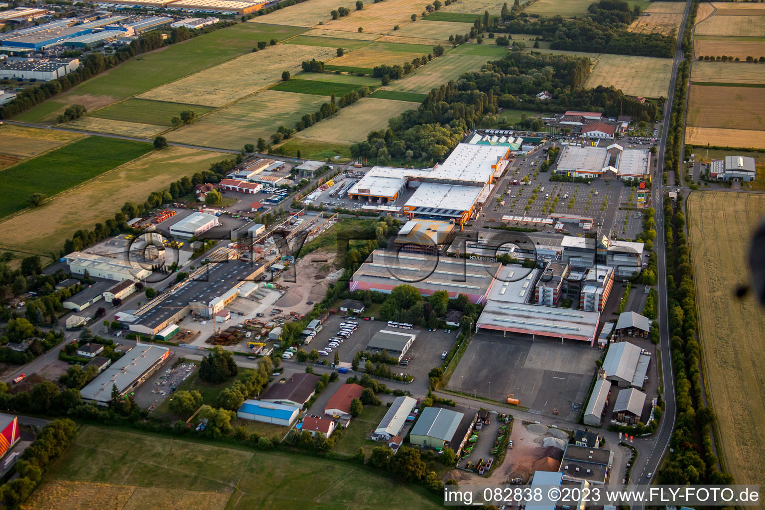 Bruchwiesenstrasse industrial area with Hornbach hardware store in Bornheim in the state Rhineland-Palatinate, Germany