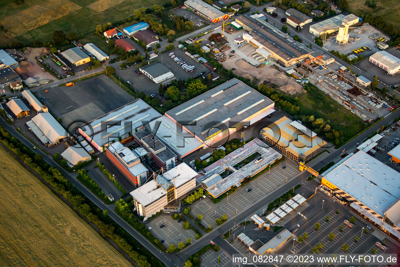 Aerial photograpy of Hornbach hardware store headquarters in Bornheim in the state Rhineland-Palatinate, Germany