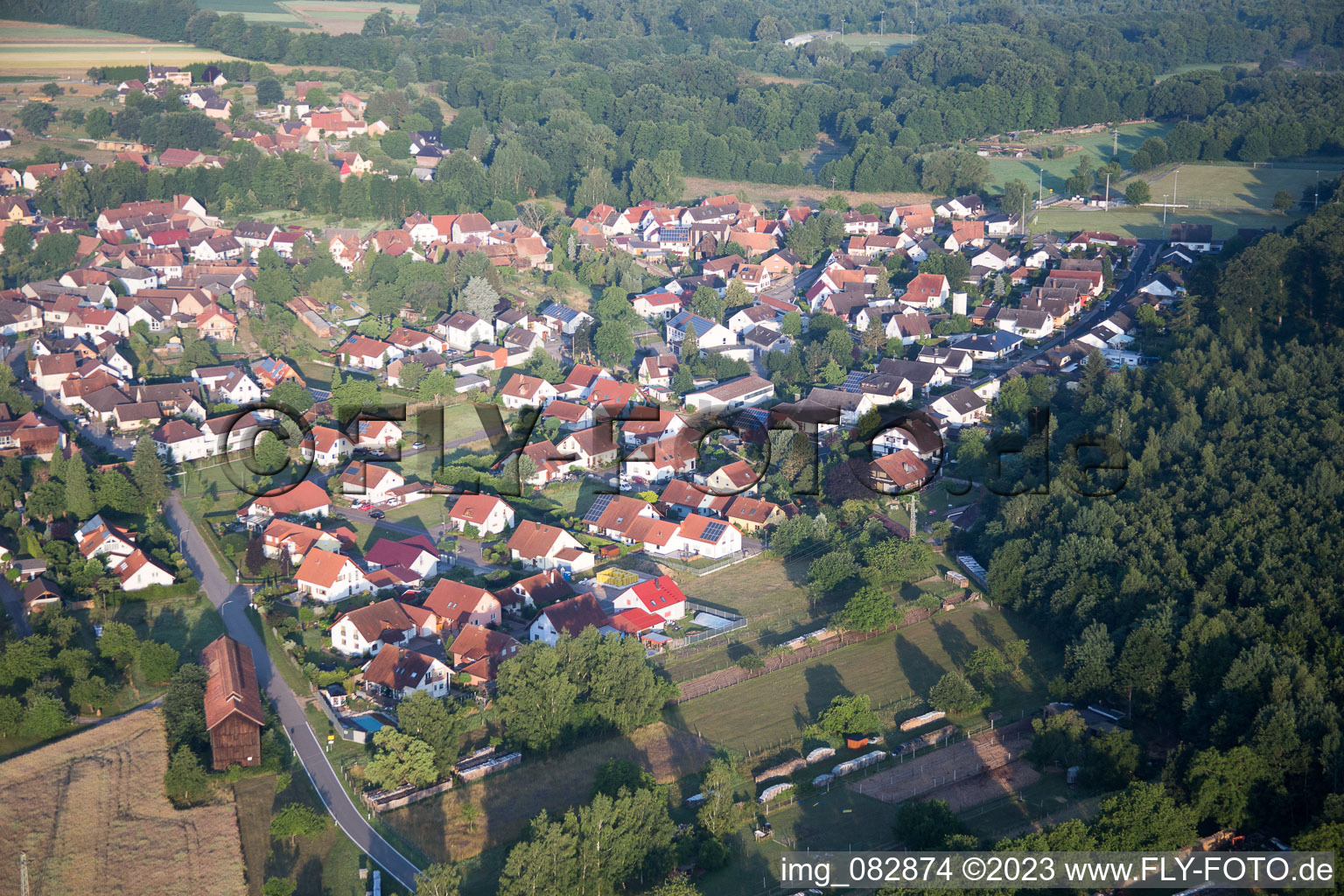Aerial view of Scheibenhard in the state Bas-Rhin, France