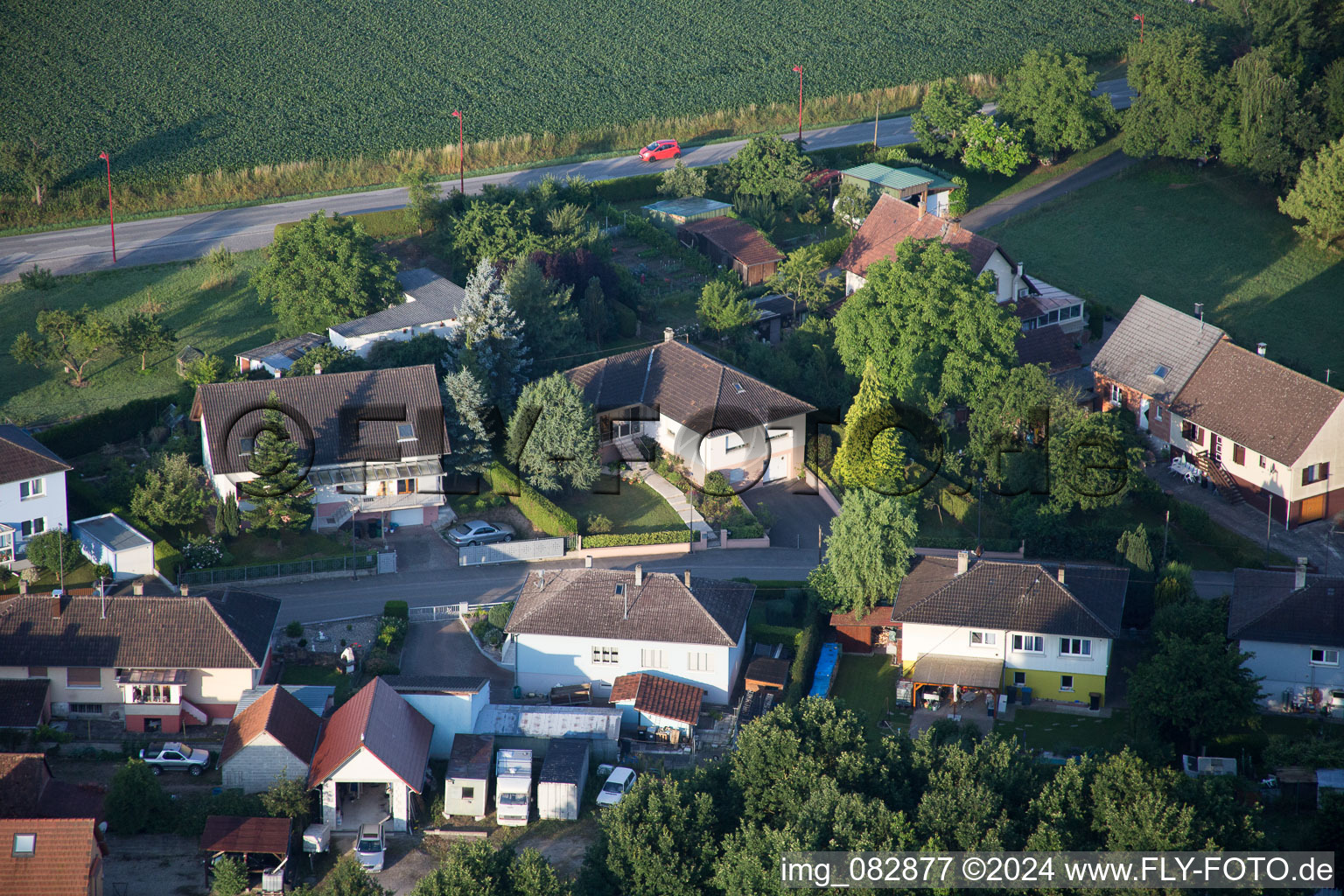 Scheibenhard in the state Bas-Rhin, France from above