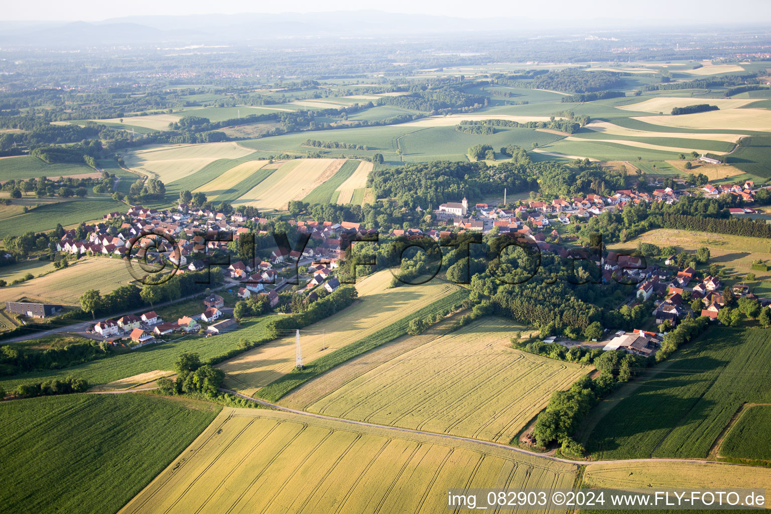 Aerial view of Neewiller-près-Lauterbourg in the state Bas-Rhin, France