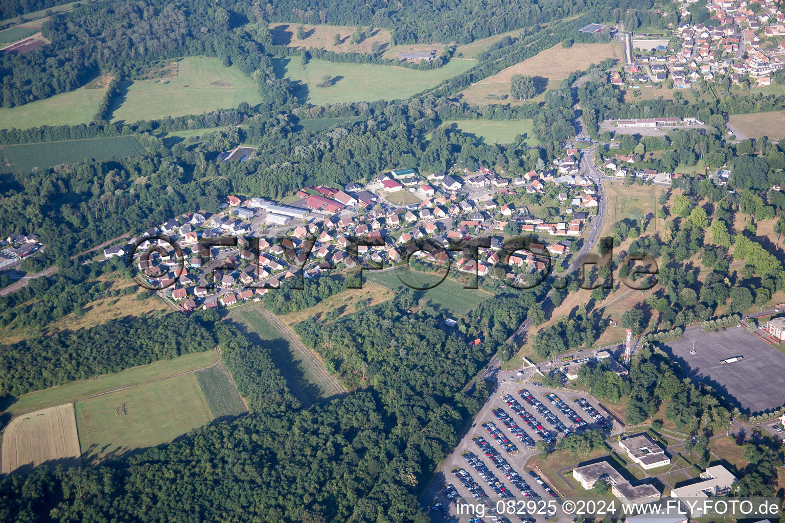 Bird's eye view of Oberhoffen-sur-Moder in the state Bas-Rhin, France