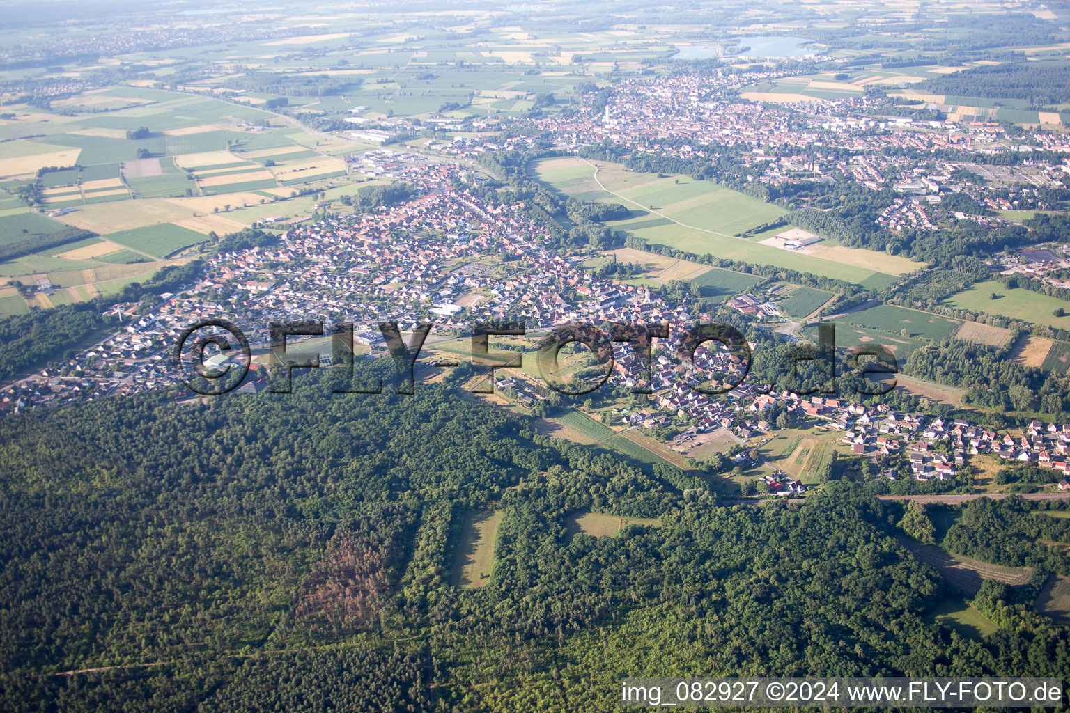 Drone recording of Oberhoffen-sur-Moder in the state Bas-Rhin, France