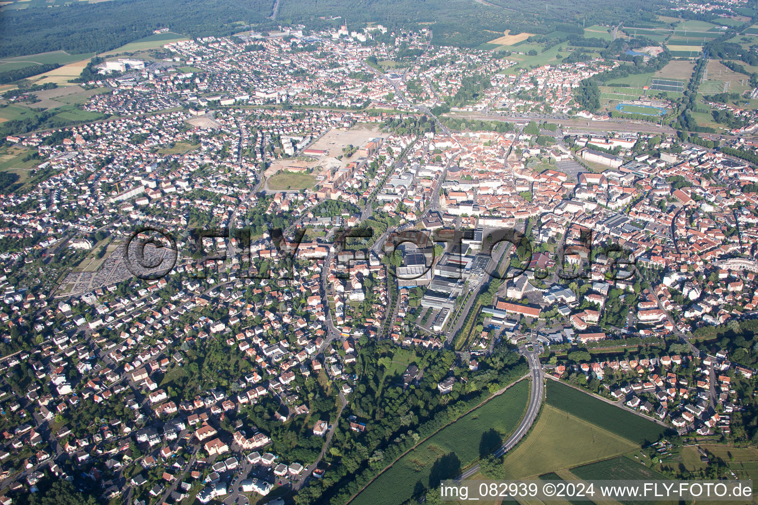 Aerial view of Town View of the streets and houses of the residential areas in Haguenau in Grand Est, France