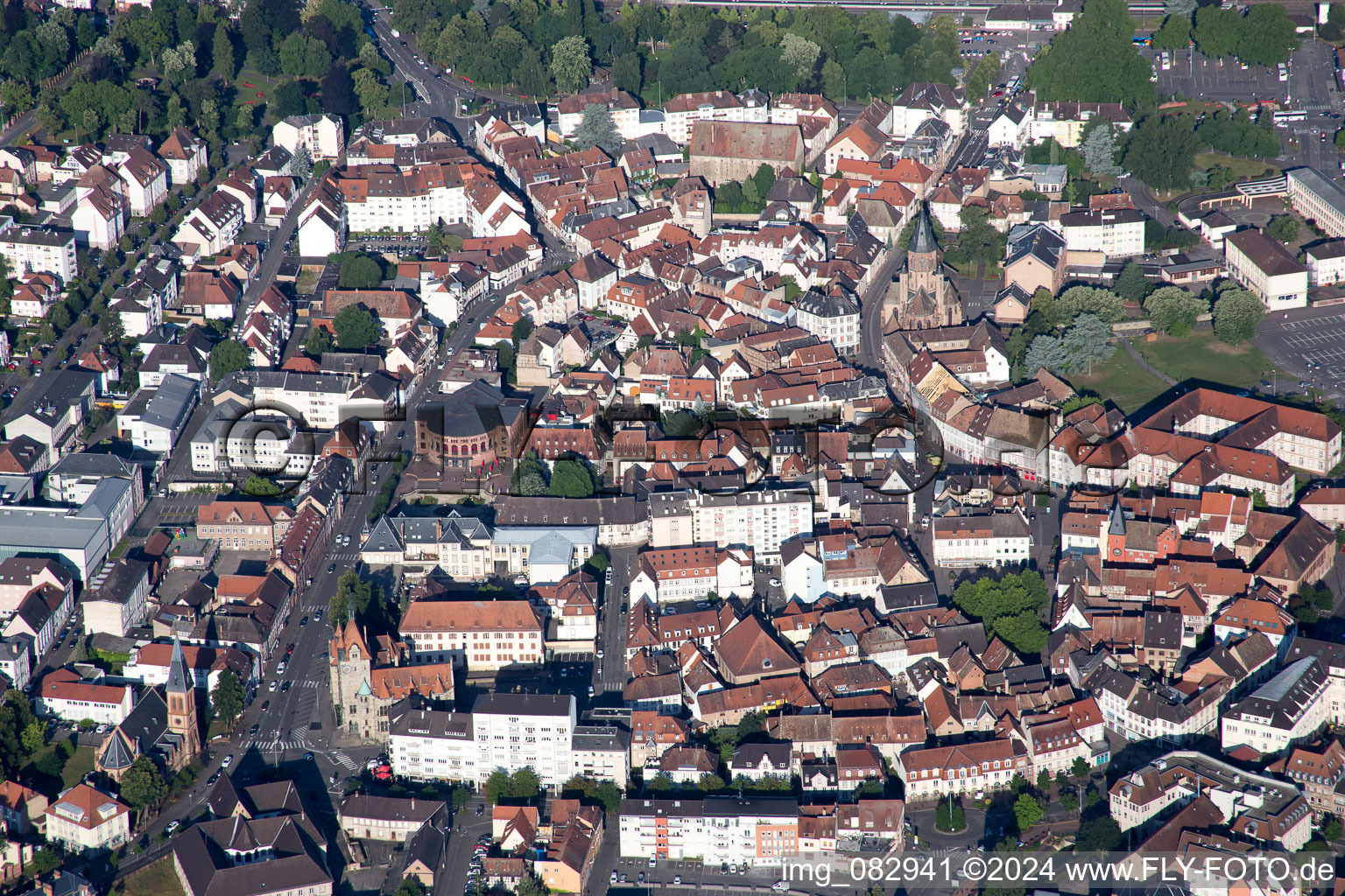 Aerial photograpy of Town View of the streets and houses of the residential areas in Haguenau in Grand Est, France