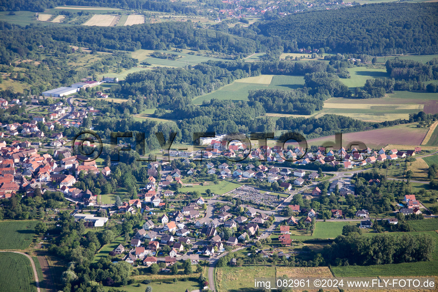 Aerial view of Wœrth in the state Bas-Rhin, France