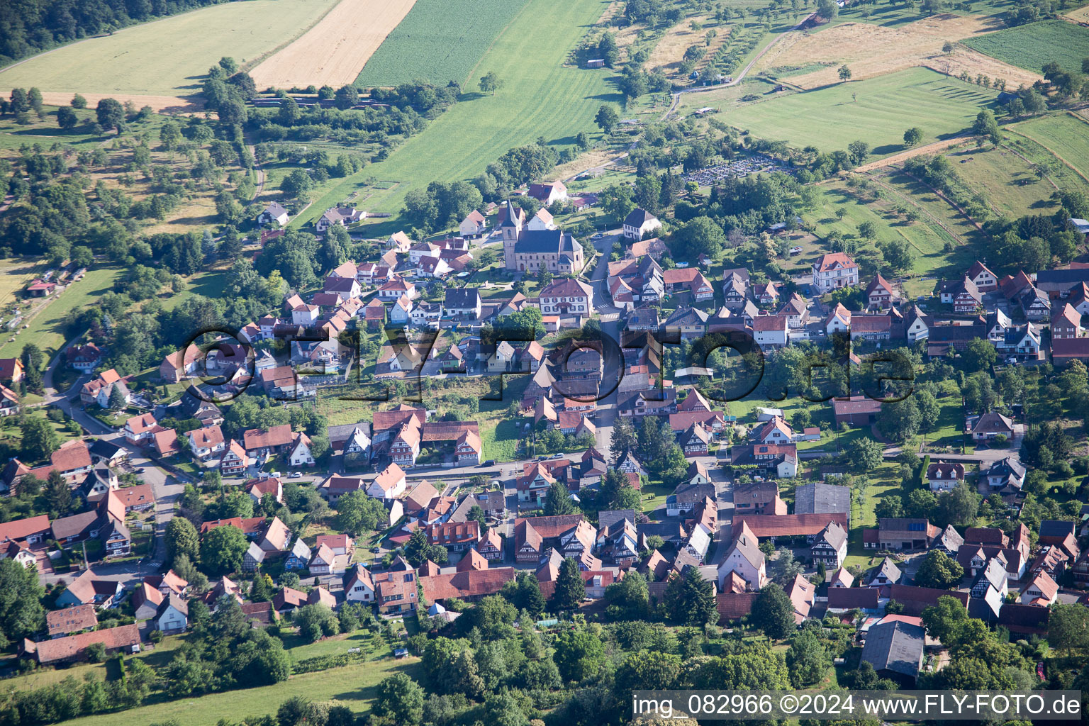 Aerial photograpy of Preuschdorf in the state Bas-Rhin, France