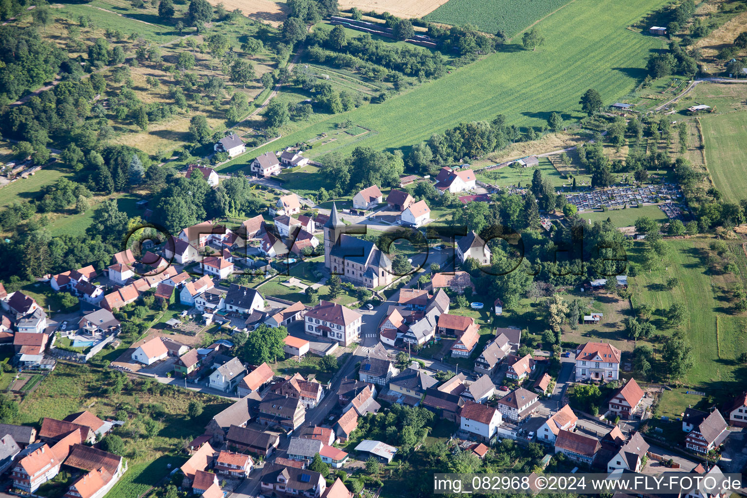 Oblique view of Preuschdorf in the state Bas-Rhin, France