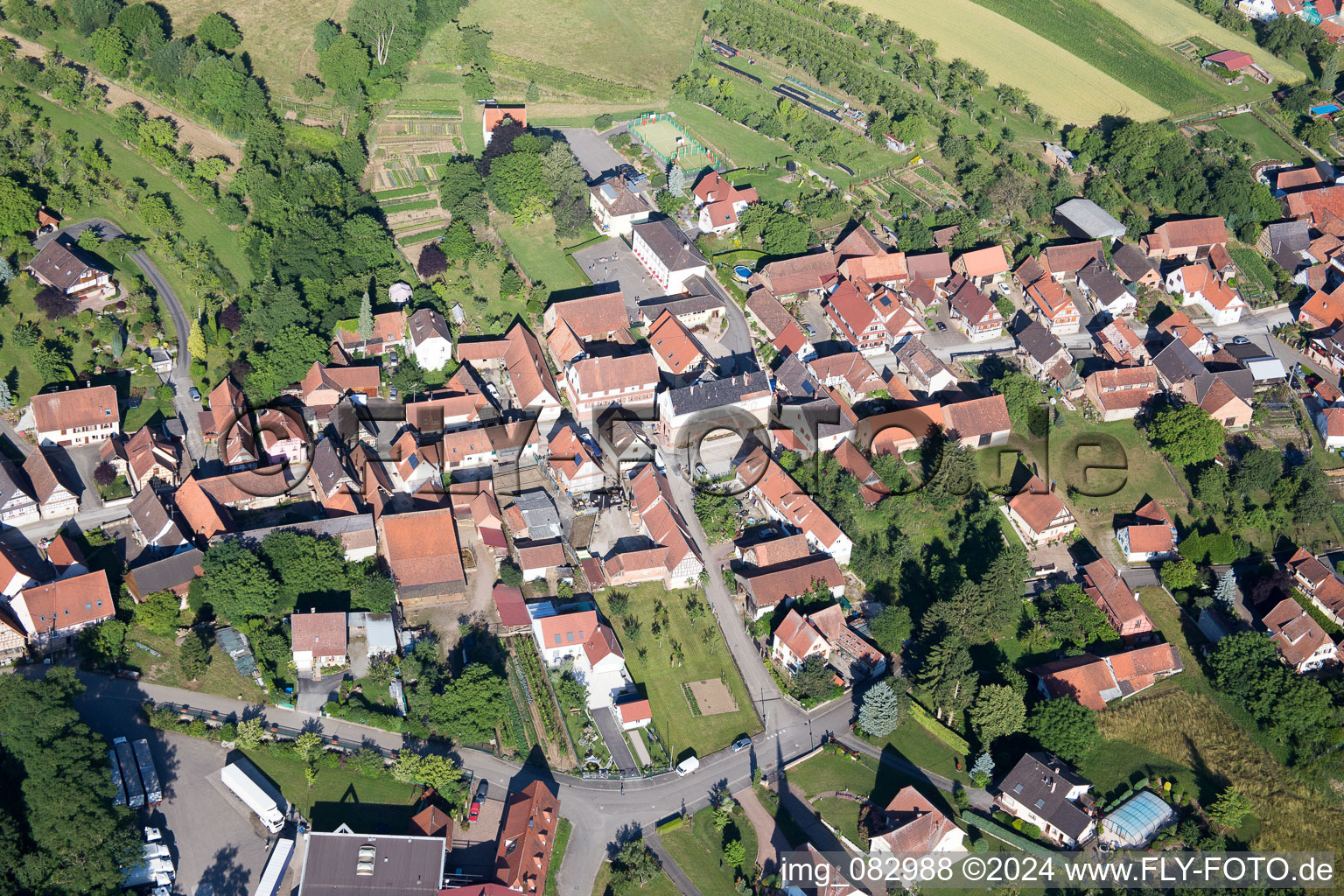 Cleebourg in the state Bas-Rhin, France seen from above