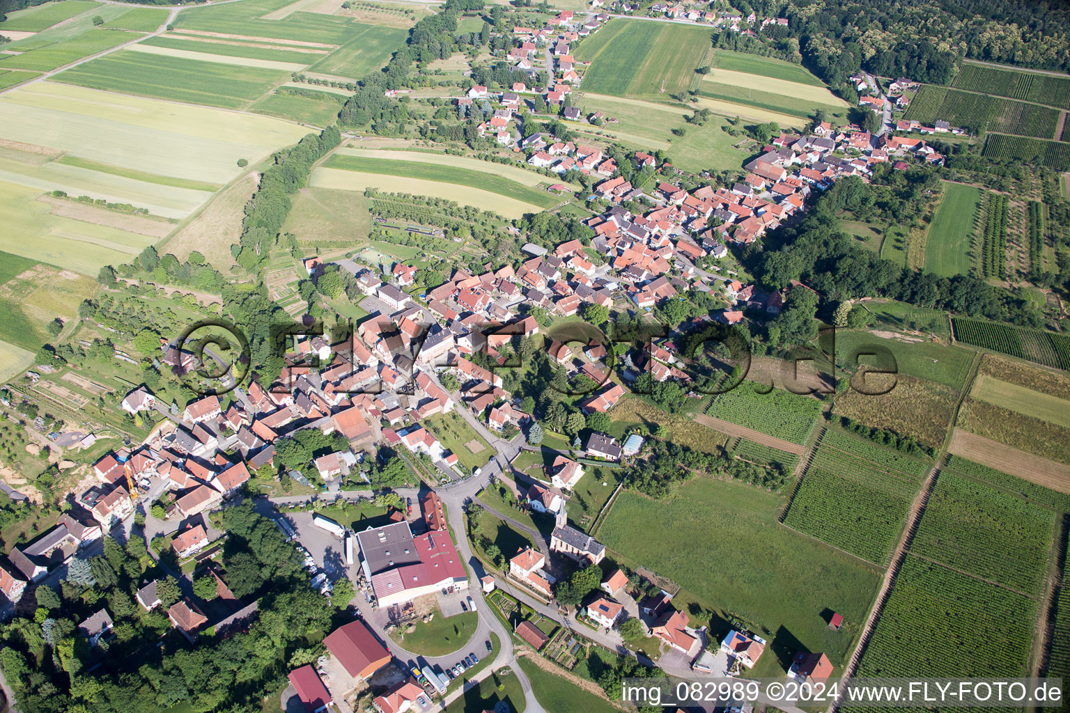 Aerial view of Village view in Cleebourg in the state Bas-Rhin, France