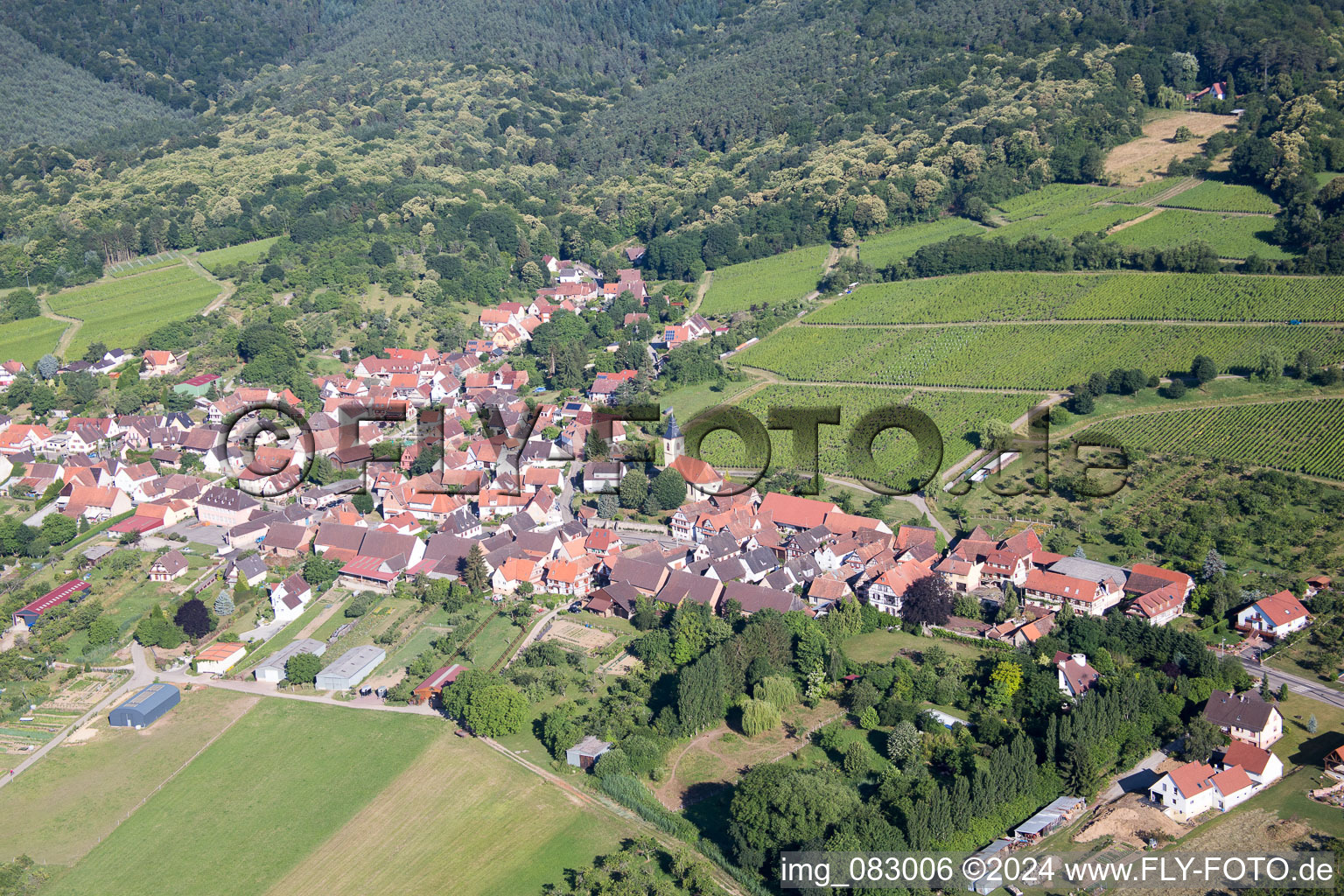 Aerial view of Rott in the state Bas-Rhin, France