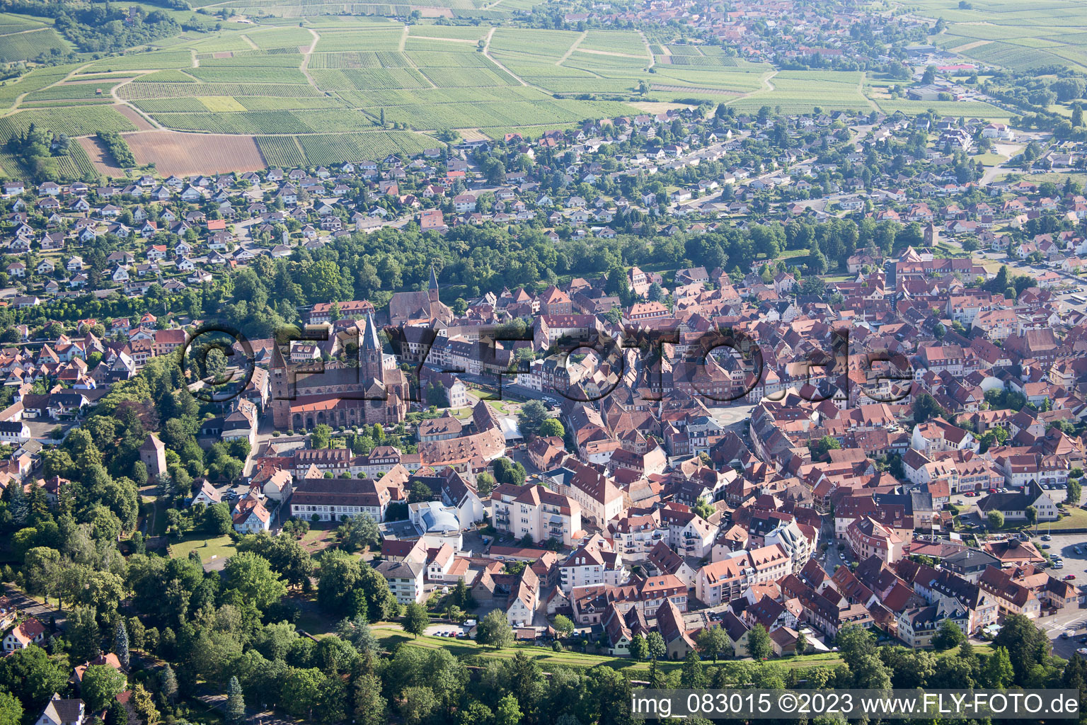 Wissembourg in the state Bas-Rhin, France seen from above