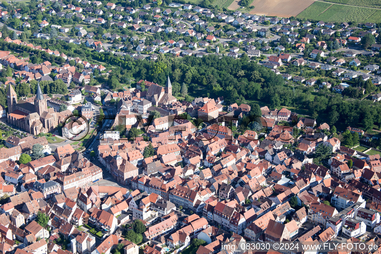 Wissembourg in the state Bas-Rhin, France from above