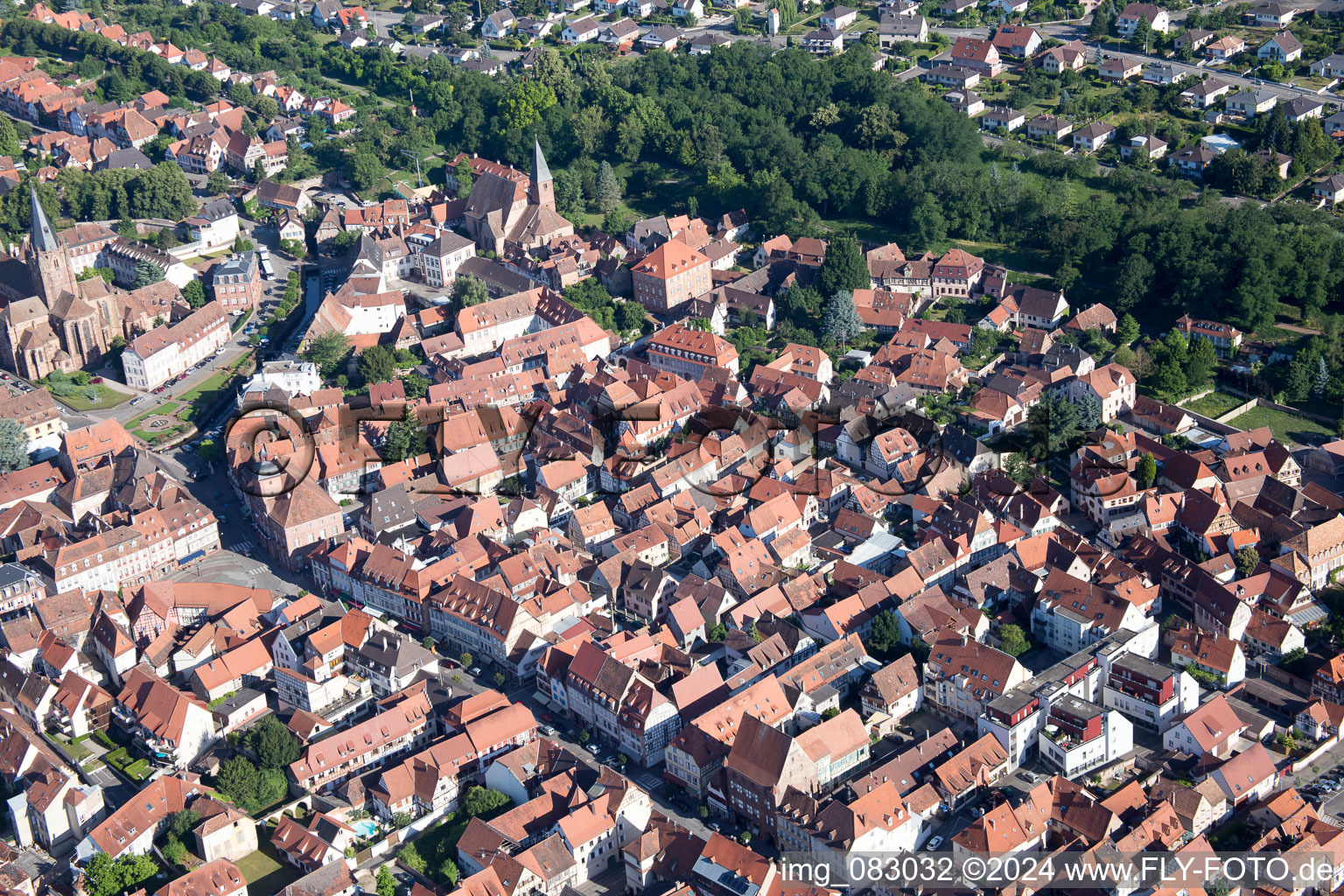 Wissembourg in the state Bas-Rhin, France seen from above