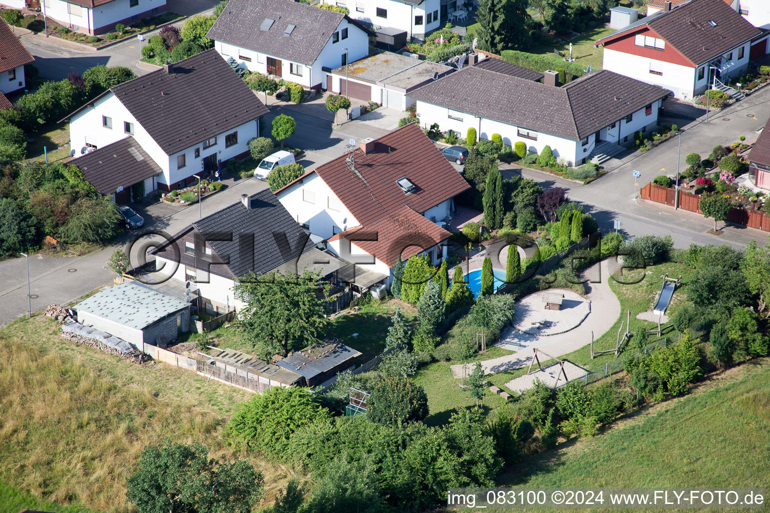 Aerial view of Minfeld in the state Rhineland-Palatinate, Germany