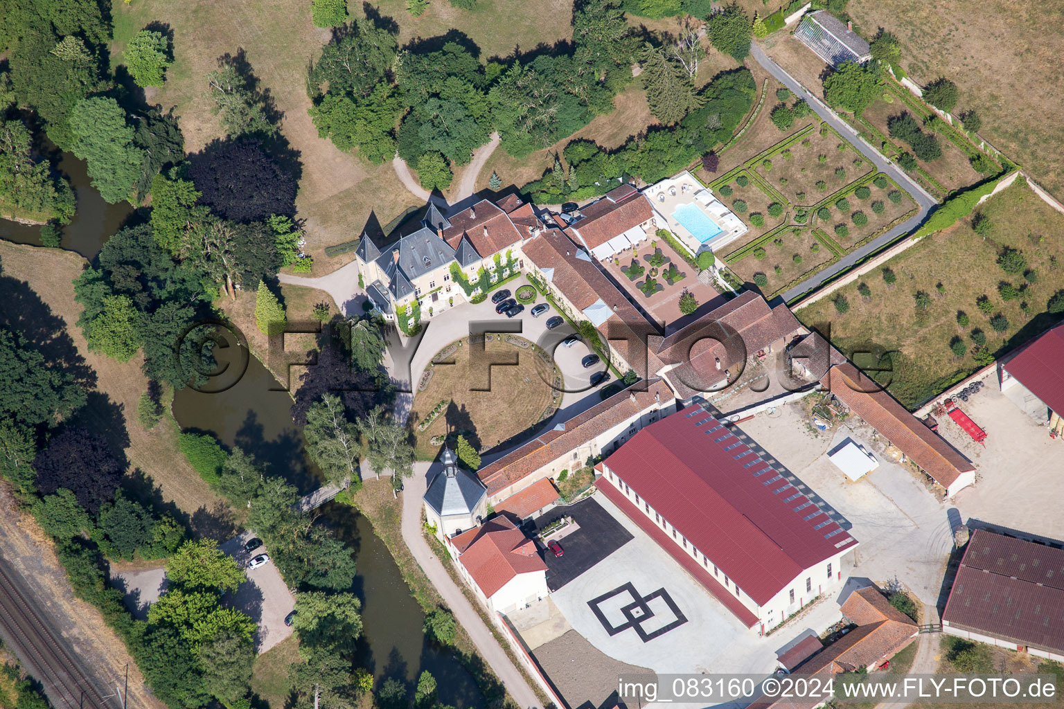 Aerial view of Palace Chateau d'Adomenil in Rehainviller in Grand Est, France