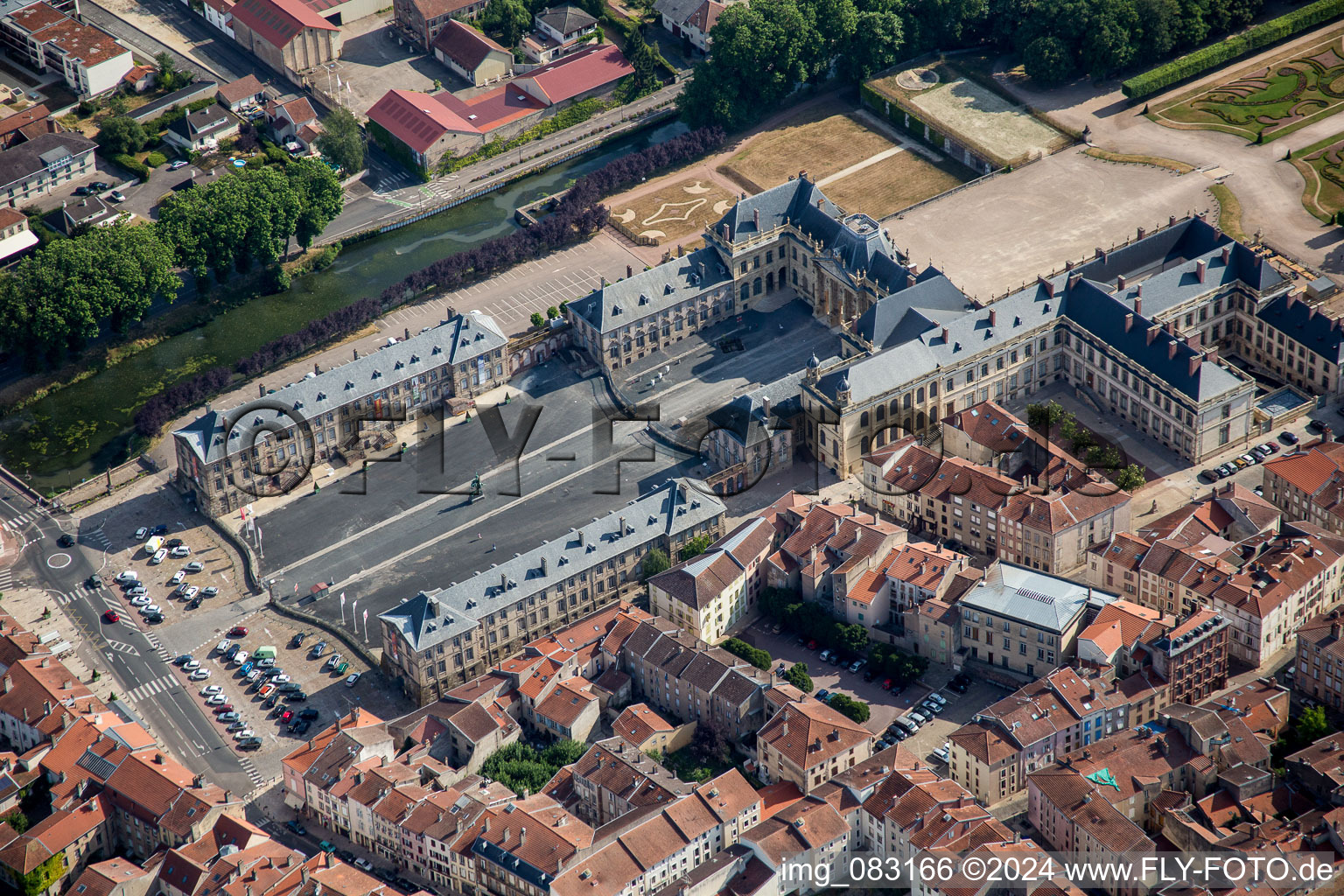 Aerial view of Building complex in the park of the castle Schloss Luneville in Luneville in Grand Est, France