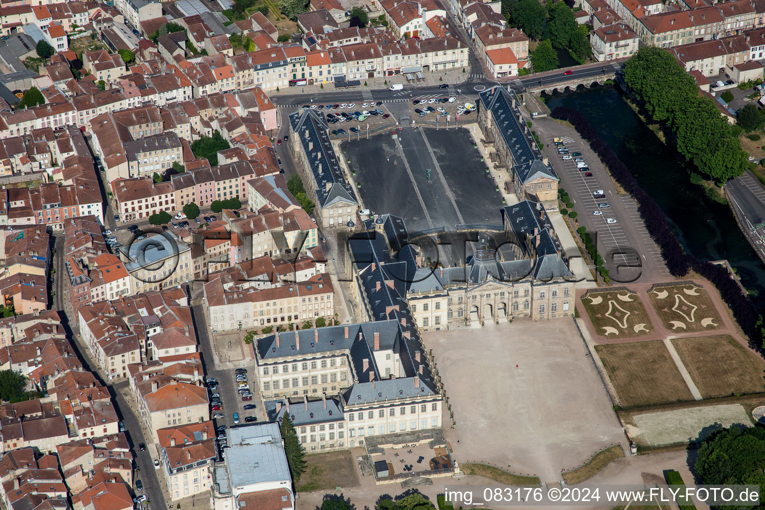 Aerial photograpy of Building complex in the park of the castle Schloss Luneville in Luneville in Grand Est, France
