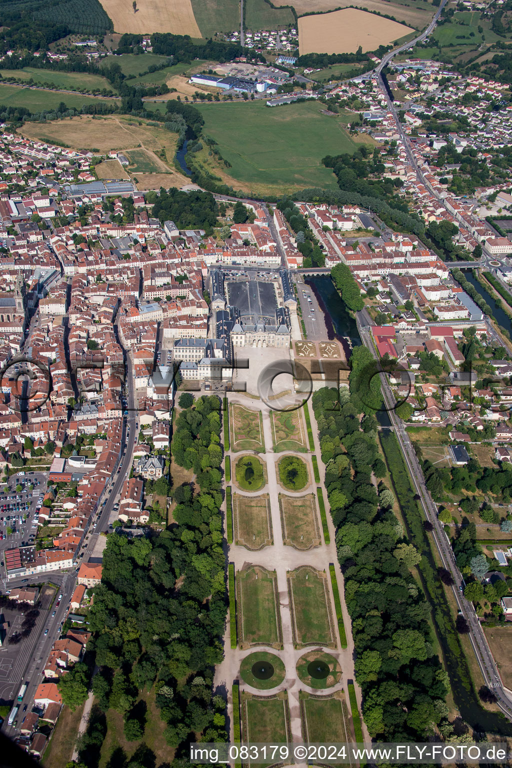 Oblique view of Building complex in the park of the castle Schloss Luneville in Luneville in Grand Est, France