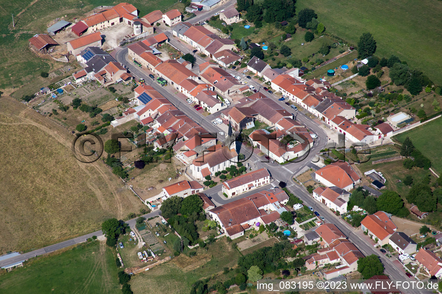Aerial view of Buissoncourt in the state Meurthe et Moselle, France
