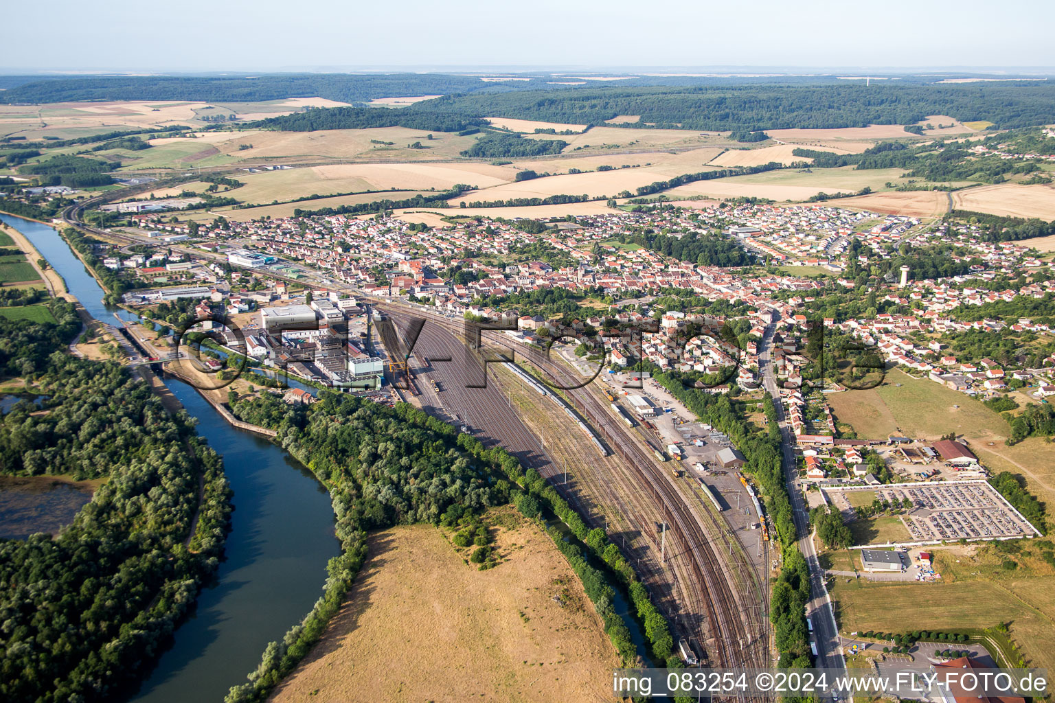 Station railway building of the French railway near the Mosel river in Pagny-sur-Moselle in Grand Est, France