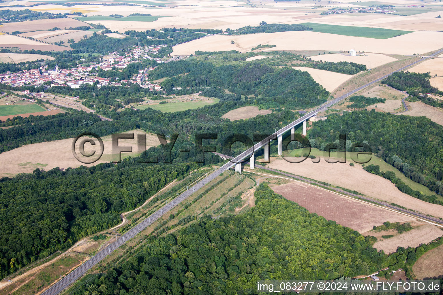 Railway bridge building to route the train tracks of TGV route in Thiaucourt-Regnieville in Grand Est, France