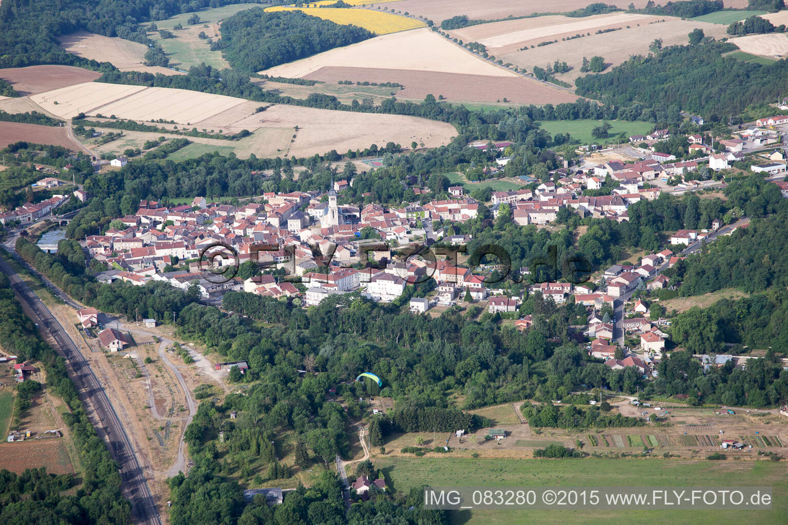 Aerial view of Village view in Thiaucourt-Regnieville in Grand Est, France