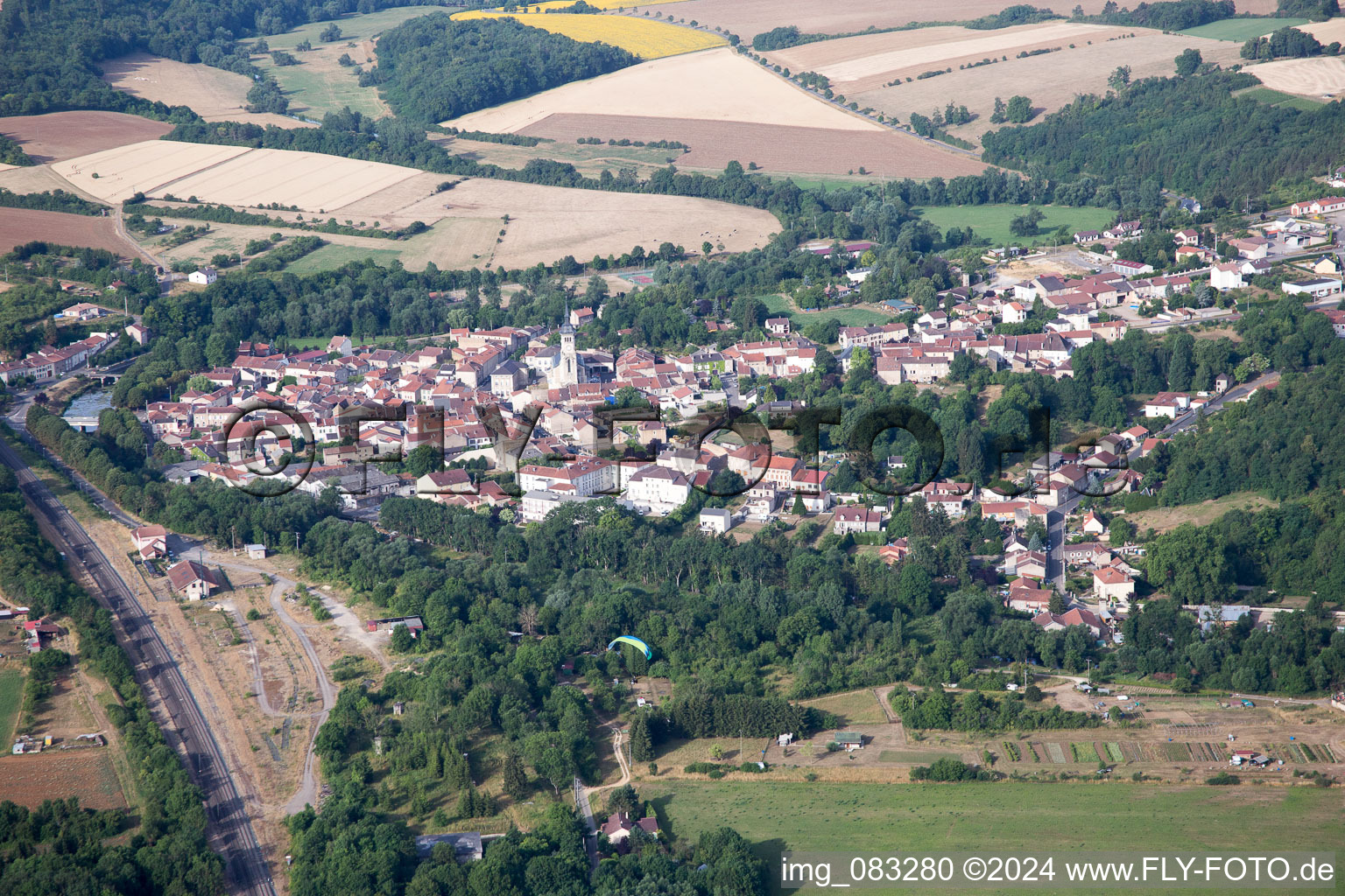 Aerial view of Village view in Thiaucourt-Regniéville in the state Meurthe et Moselle, France