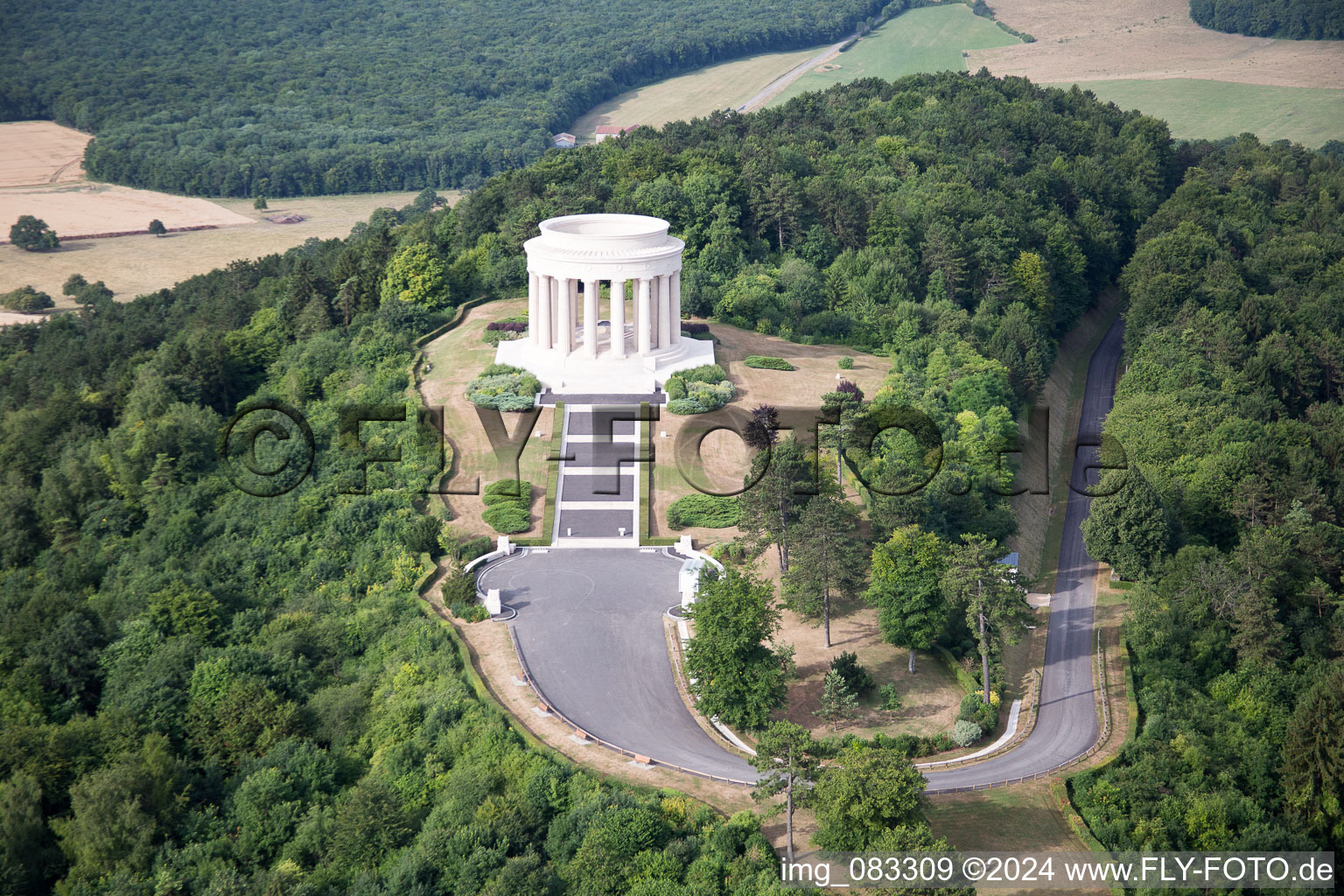 American War Memorial in Montsec in the state Meuse, France from the plane