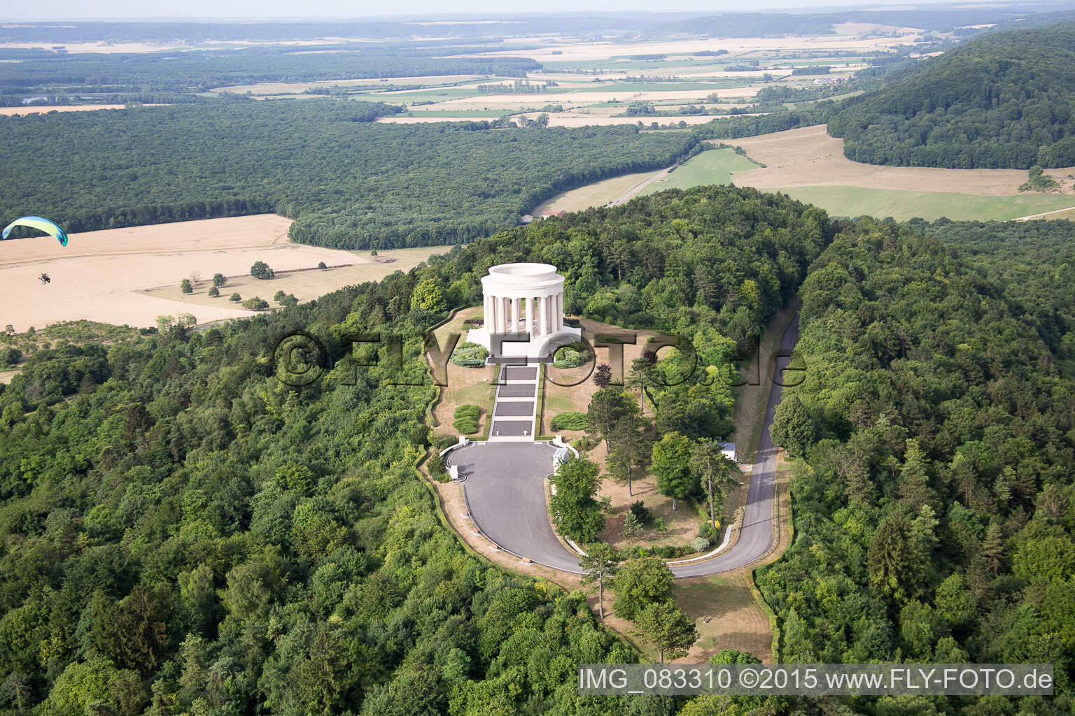 Bird's eye view of American War Memorial in Montsec in the state Meuse, France