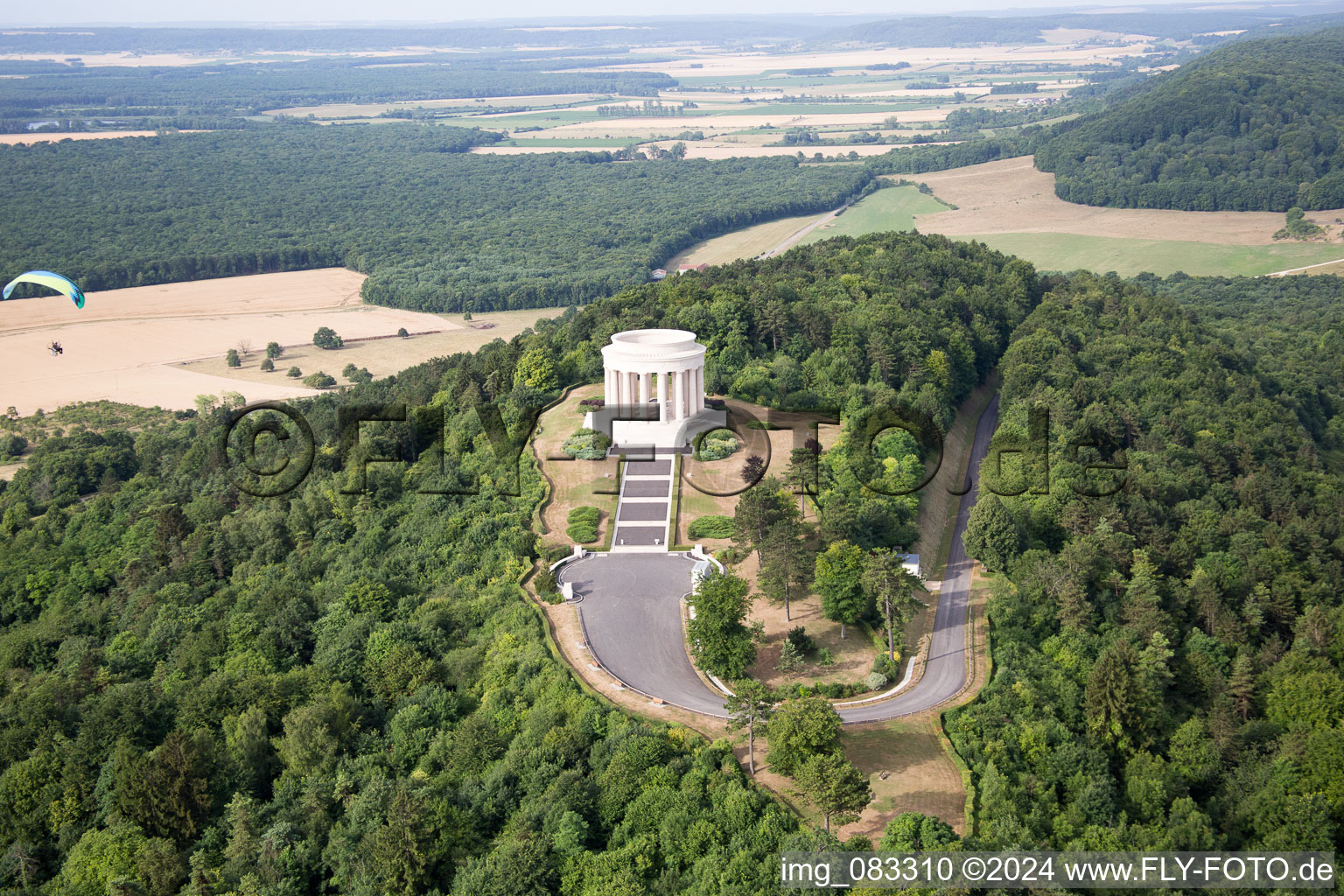 Bird's eye view of American War Memorial in Montsec in the state Meuse, France