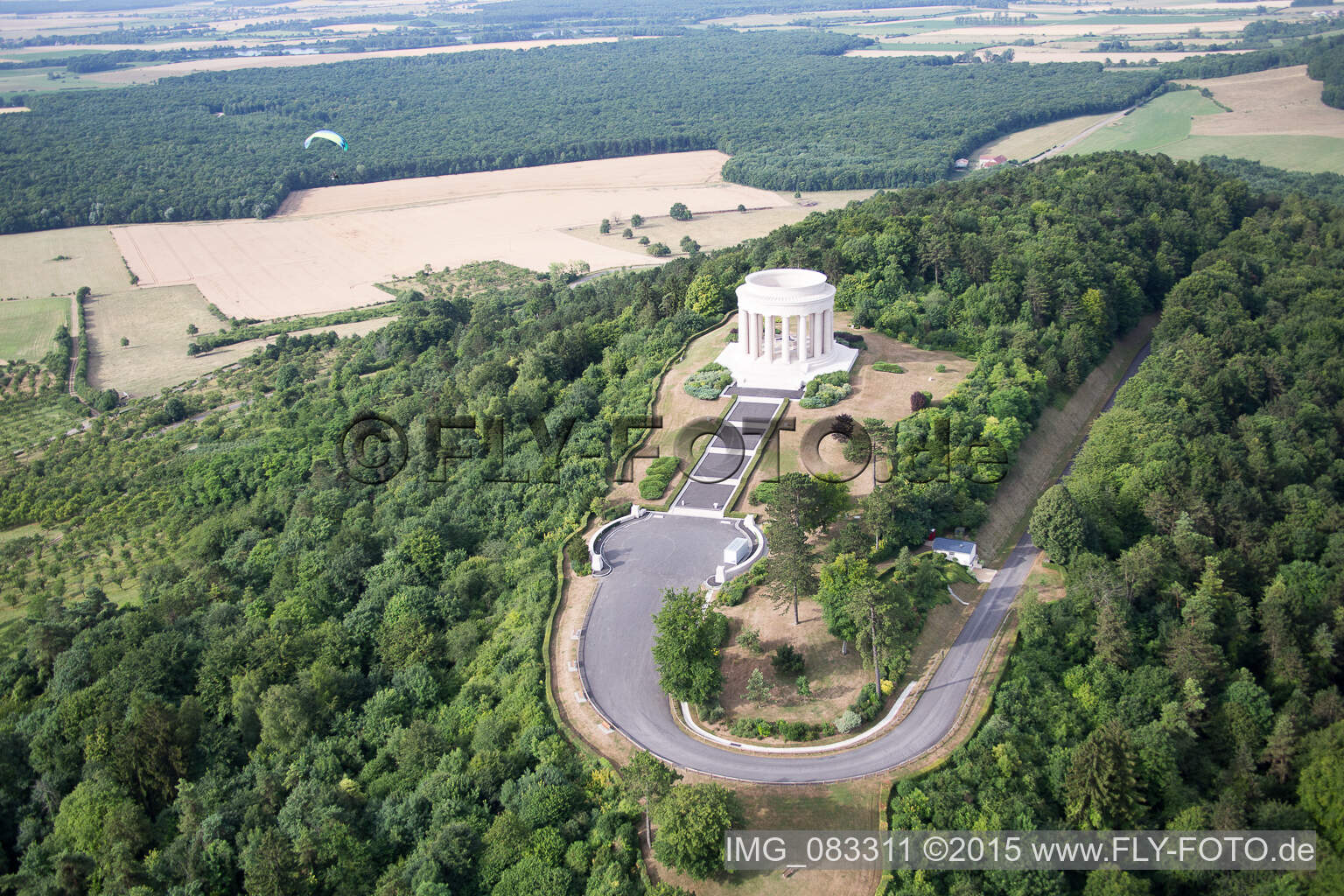 American War Memorial in Montsec in the state Meuse, France viewn from the air