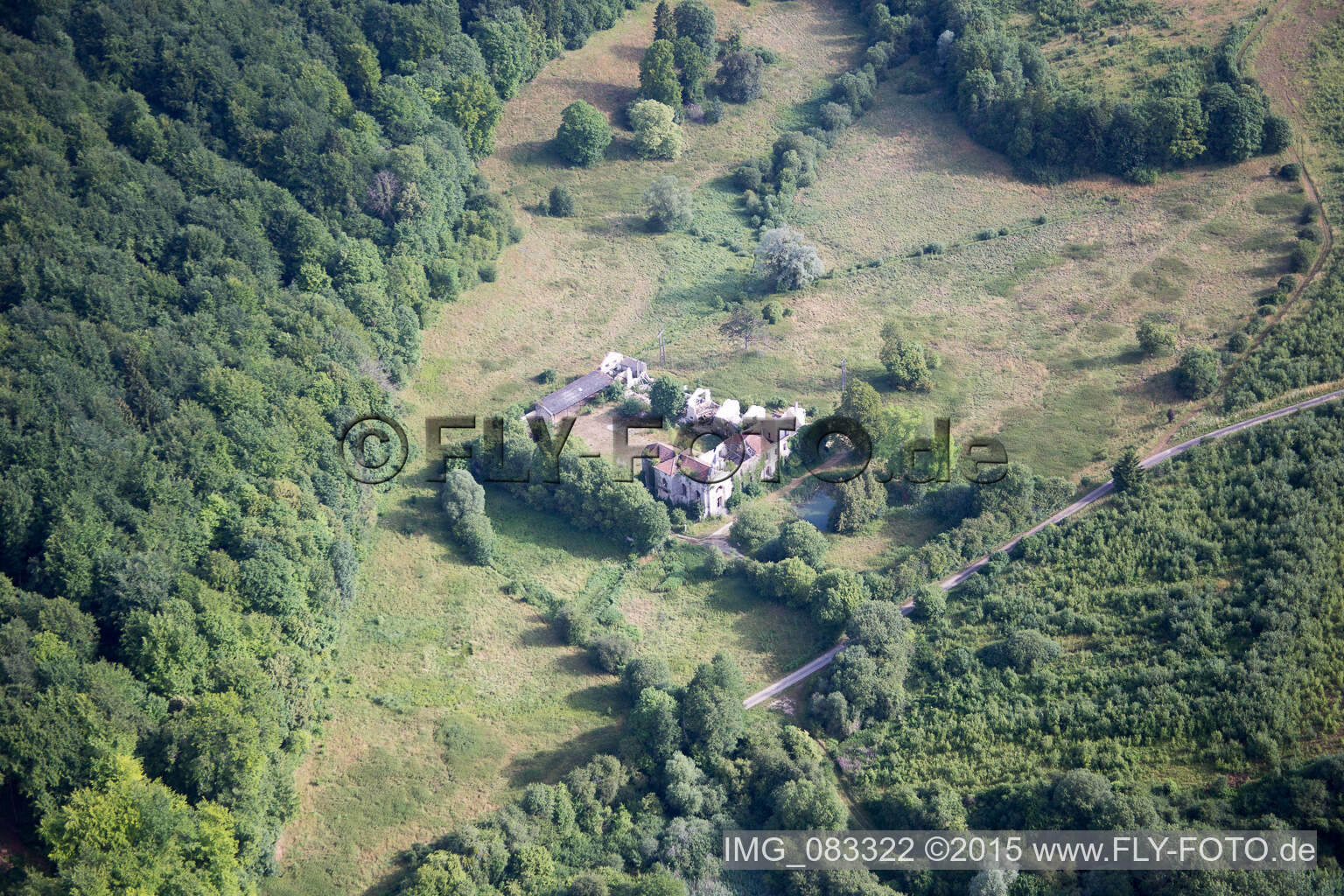 Aerial view of Abbay de L'Etanche in Lamorville in the state Meuse, France