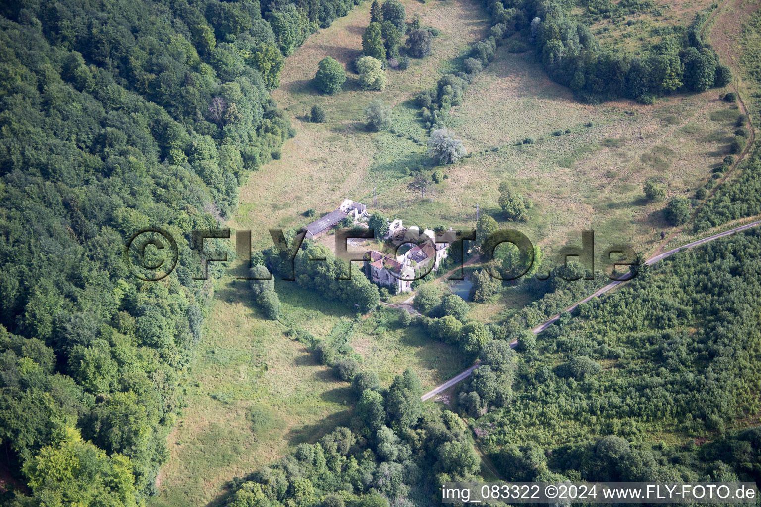 Aerial view of Abbey of L'Etanche in Lamorville in the state Meuse, France