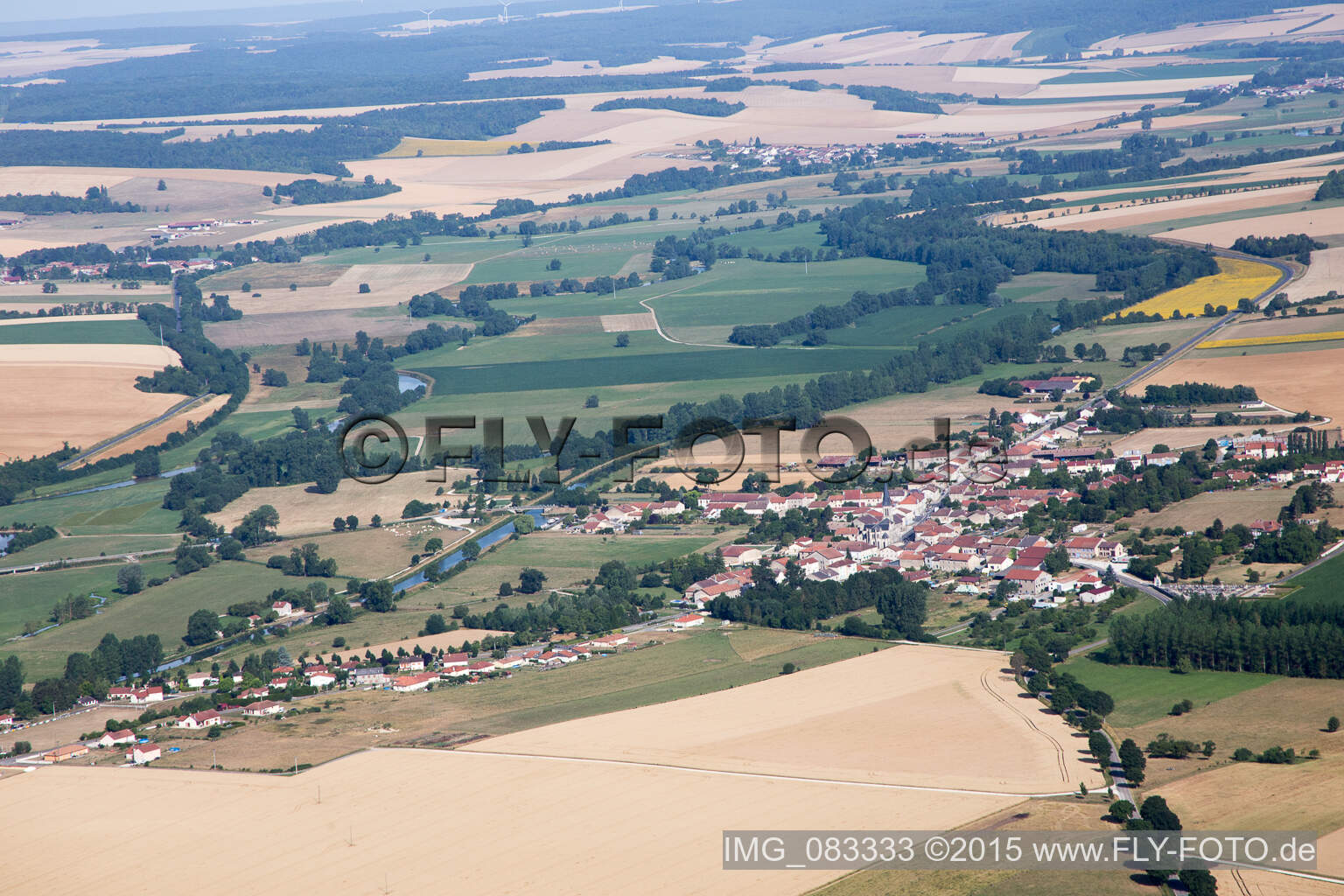 Aerial view of Lacroix-sur-Meuse in the state Meuse, France