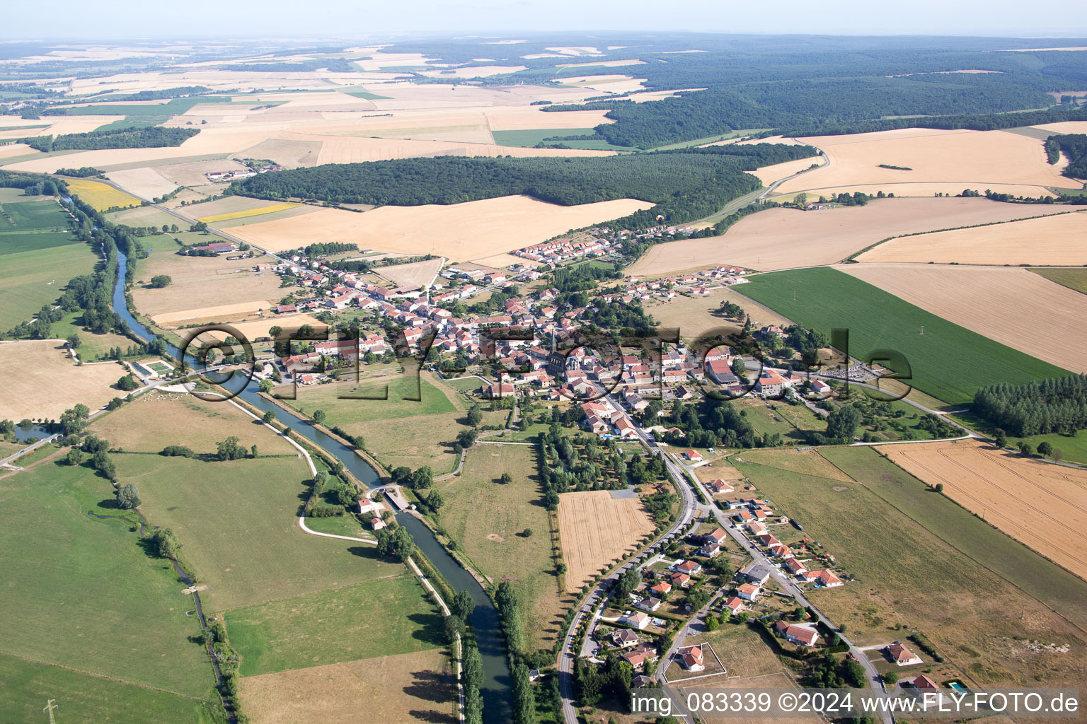 Lacroix-sur-Meuse in the state Meuse, France from above