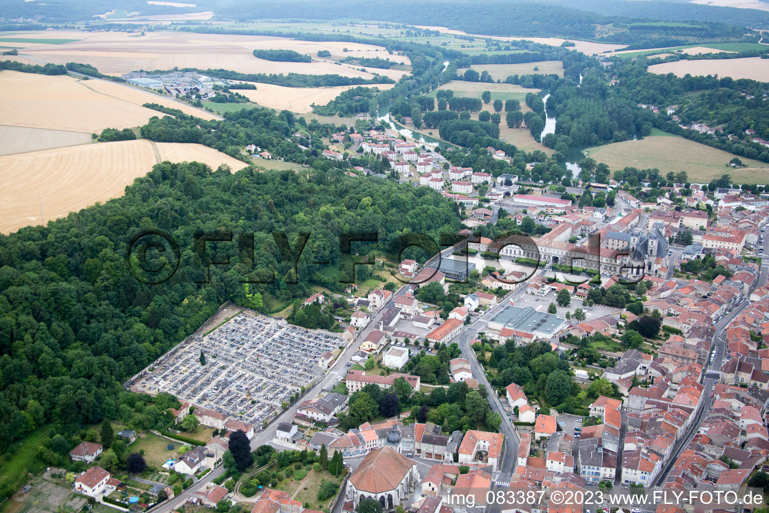 Aerial view of Saint-Mihiel in the state Meuse, France