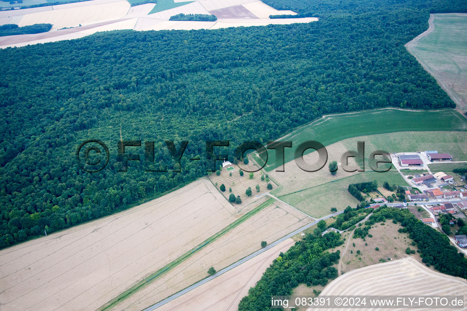 Aerial view of Marbotte, war cemetery in Apremont-la-Forêt in the state Meuse, France