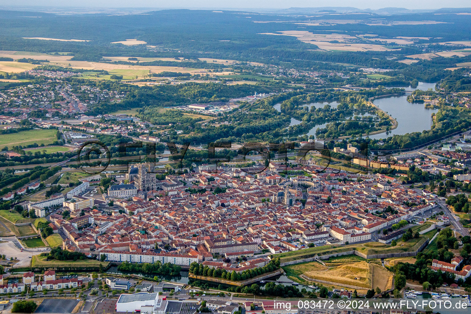 Village on the banks of the area Mosel - river course in Toul in Grand Est, France