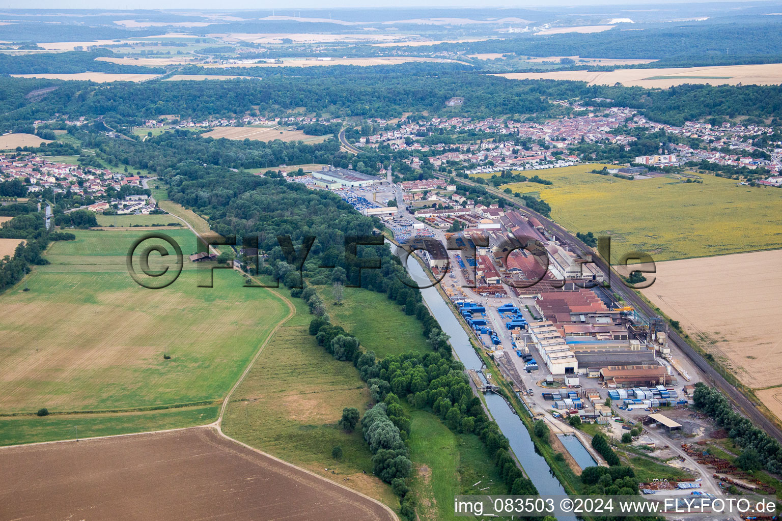 Building and production halls on the premises of Foundery Saint Gobain PAM on Canal de la Marne au Rhin in Foug in Grand Est, France