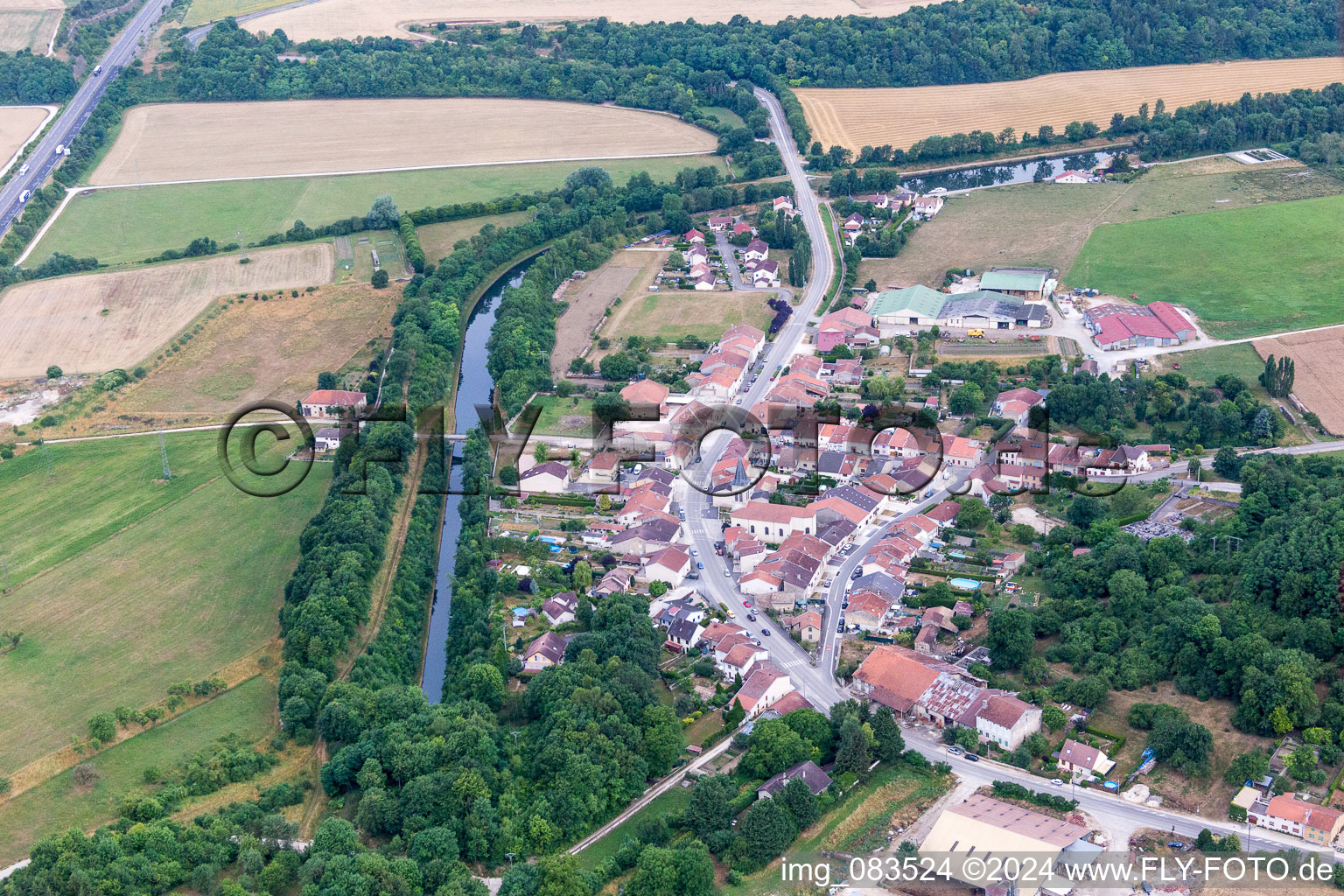 Subterranean Channel flow and river banks of the waterway shipping Canal Rhin au Marne in Lay-Saint-Remy in Grand Est, France